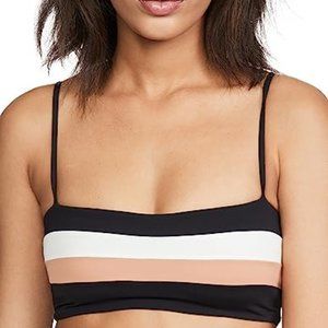 L Space women's Rebel Stripe Bikini Swim Top Black Cream Chestnut XL New